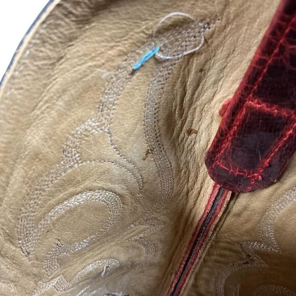 Old West Cowboy Boots Men 11 Red Black Leather Square Toe Embroidery Western main image 8